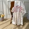 Vestido de Punto Trenzado Estilo Retro Francés con Cuello Alto para Niña 2026 Verano Nuevo Estilo Suave Floral de Manga Corta Vestido de Princesa para Niños