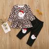 Transfronteiriço ins Crianças e Meninas Férias de Natal Vovô Velho Estampado Leopardo Conjunto Moda Tendência