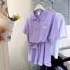 Traje Deportivo de Running de Tiro Real de Comercio Exterior Estilo Europeo y Americano para Mujer, Conjunto de Dos Piezas de Camiseta de Manga Corta con Cuello Polo y Shorts Casuales Finos de Verano