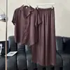 Comercio exterior ruso de ropa de casa jacquard de pierna ancha, pijama de mujer de alta gama, conjunto de seda de hielo, se puede usar afuera, nuevo estilo de manga corta