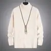 Suéter Masculino 2025 Outono e Inverno Suéter de Gola Alta Masculino Novo Suéter Casual Tricô Base Solto Masculino