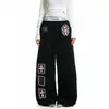 Pantalones Casuales Estampados Retro Americanos de Calle Originales del Fabricante Unisex Diseño Holgado de Pierna Ancha Pantalones de Chándal con Cordón Modernos