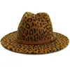 Chapéu de Jazz de Lã Estilo Britânico com Estampa de Leopardo para Outono e Inverno para Homens e Mulheres Chapéu de Aba Larga Europeu e Americano Chapéu Fashion de Aba Larga e Aba Reta