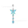 Amazon Más Vendido Transfronterizo Serie Azul Zircón Incrustado en Cobre Anillo para el Ombligo Mariposa Flor de Amor Clavo para el Ombligo Europa y América
