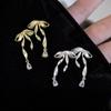 Brincos de fita com laço de zircônia, nova moda, personalidade, doce, legal, elegante, design de nicho, joia de orelha simples e requintada