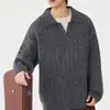 Suéter moderno estilo Hong Kong com falso duas peças e lapela para homens, novo outono e inverno casual solto plus size versátil malha para usar por baixo