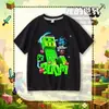 Camiseta Infantil de Manga Curta Creeper Minecraft Meninos e Meninas Roupa de Verão Algodão Puro Fresca Desenho Animado Versátil Blusa de Meia Manga