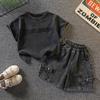Traje de ropa de verano para niños 2025 nuevo niño bebé marea guay guapo ropa de verano para niños de algodón fino de manga corta