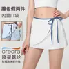 Minifalda deportiva anti-exposición para mujer, bloques de color, falso dos piezas, cordón, falda de tenis, secado rápido, con bolsillos, falda de yoga