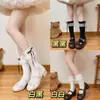 Meias de renda branca vintage para meninas boneca de outono, versáteis com tema de urso, estilo japonês, confortáveis para usar em casa, meias femininas de cano médio