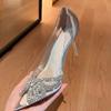 Tacones Altos para Mujer 2025 Nuevo Estilo Mariposa de Pedrería Punta Afilada Stiletto Transparentes Zapatos Franceses Boca Baja Zapatos de Boda para Mujer