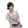 Diseño estilo deseo puro sentido de la moda nicho teñido anudado de manga corta tejido para mujer falso dos piezas irregular chic top corto verano Nuevo