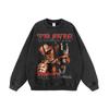 Rap retrato impressão estilo americano hip hop retro high street wash casual moletom com capuz masculino e feminino solto top moda
