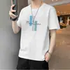 Camiseta de manga corta para hombre, verano, estilo Hong Kong, marca de moda, personalidad estudiantil, tendencia, talla grande, cuello redondo holgado, camiseta estampada, moda