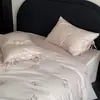 Juego de ropa de cama de algodón de fibra larga 100s, juego de cuatro piezas de algodón puro, sábana bajera y funda nórdica 100% algodón, juego de tres piezas de lujo ligero de alta gama con sábana bajera bordada