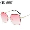 Gafas de Sol de Moda Trendy 2024 Metal Sin Montura Borde Cortado Gafas de Sol para Mujer Película Océano Gafas de Sol Coloridas
