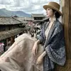 Chal de algodón y lino de estilo étnico para mujer para primavera y verano, protección solar, adecuado para viajes y fotografía en Yunnan, bufanda, pañuelo de seda, pañuelo cuadrado, adecuado para habitaciones con aire acondicionado