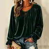 Moda europea y americana para mujer 2026 sitio independiente de Amazon casual terciopelo manga larga camisa top camiseta transfronterizo