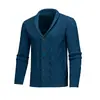 Suéter para hombre para otoño e invierno, cálido, color liso, cuello camisero, cárdigan de botones, versátil, marca de moda, chaqueta de punto para hombre