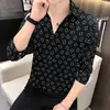 2022 nova camisa de manga três quartos masculina personalidade moda marca penteado camisa de manga curta masculina camisa de manga três quartos de verão
