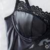7183 Nuevo Traje Enterizo Sexy de Moda de Encaje con Empalme de Cuero PU de Amazon para una Figura Adelgazante con Recortes