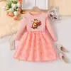 Vestido Longo de Manga Comprida para Meninas Comércio Exterior Coleção Outono 2026 Capivara Infantil Estiloso Desenho Animado Malha Vestido Princesa Tendência