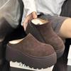 Zapatillas de Media Piel Suave Esmerilada con Plataforma y Suela Gruesa con Puntera para Mujer 2024 Retro Piel Suave Versátiles Zapatillas de Piel con Pelo que Aumentan un Poco la Altura