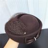 Sombrero de Moda de Lana Australiana Francesa Sombrero de Fieltro Elegante con Malla para Cena Boina con Lazo para Niños Otoño e Invierno