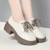 Mocassins Casuais Macios de Couro com Plataforma Versátil Estilo Britânico para Primavera e Outono 2026, com Cadarço, Solado Grosso e Aumento de Altura para Mulheres