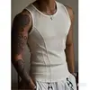 Regata Patchwork Estilo Americano para Verão, Masculina Justa Esportiva Fitness Canelada Alta Elasticidade Absorvente de Suor Respirável