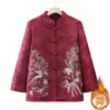 Chaqueta de Algodón Bordada Estilo Tang Vintage de la Abuela para Mujeres Mayores, Ropa para Madres con Forro Polar Añadido y Acolchado de Algodón Engrosado, Abrigo de Algodón con Botones Tradicional para Señoras Mayores