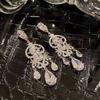 Pendientes de borla ovalada con forma de corazón de diamantes y aguja de plata, estilo corte retro francés, ligeros, lujosos y elegantes de alta gama.