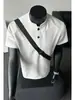 Camiseta de hombre estilo callejero americano con cuello Henry, top casual versátil de manga corta de moda para verano, polo de manga corta con cuello mao