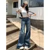 Jeans Azules Lavados Estilo Retro Americano 150 Petite para Mujer, Verano, Cintura Alta, Corte Holgado, No Ajustados, Adelgazantes, Pantalones de Campana