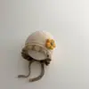 Touca de tricô para bebê com tiras, versão coreana para outono e inverno, doce e fofa, gorro quente para atividades ao ar livre para bebês