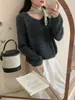 Outono/Inverno 2026 Novo Suéter Pulôver Cor Sólida Estilo Coreano Gola V Macia Blusa de Tricô Casual Solta para Mulheres