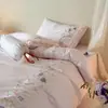 Juego de Cuatro Piezas de Algodón Puro de Fibra Larga 100S Estilo Princesa Rosa Bordado de Flores de Rosa Francesa Funda Nórdica Ropa de Cama de Algodón Puro