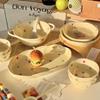 Vajilla de mesa para una persona estilo crema, color bajo cubierta, tazón particularmente hermoso, juego de plato de cerámica, plato para el hogar, tazón para comer