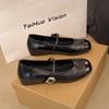 Novos Sapatos Mary Jane Primavera 2025, Sapatos Femininos Rasteiros com Fivela, Versão Coreana, Mocassins Rasteiros de Sola Grossa que Aumentam a Altura