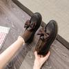 Mocasines con Lazo Estilo Coreano 2025 Otoño e Invierno Nuevos Estilo Femenino Zapatos Pequeños de Cuero de Suela Gruesa Punta Grande Tacón Grueso Flats de Mujer