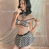 Nueva chica caliente tablero de ajedrez blanco y negro Cuadros división caliente sexy uniforme seductor Traje Sao lencería sexy entrega