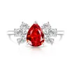 Transmissão ao Vivo Super Venda: Anel Feminino Super Brilhante de Diamante de Alto Carbono com Corte Flor de Gelo em Formato de Pera, Anel Gota D'água Banhado a Ouro Real, Dropshipping Disponível