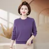 Outono e Inverno Moda Outono para Mulheres de Meia-Idade e Idosas Suéter Elegante de Manga Longa Top Base de Malha Estiloso para Mãe de 50 anos