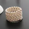 Pulseira de Moda Europeia e Americana Fio de Aço Elástico Pérola Diamante Pulseira Multicamadas Joia de Mão para Noiva Fabricante Feminino Atacado B329
