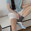 Meias Risadas Suxinaimin Estilo Floresta para Mulheres, Meias de Meia-Canela para Primavera e Outono, Meias Baggy Tendência com Bloqueio de Cores e Barra Dupla Canelada