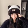 Gorro de Tricô Listrado Fofo para Mulheres, Novo Estilo Outono e Inverno, Faz o Rosto Parecer Menor, Engrossado para Aquecimento, Circunferência da Cabeça Grande, Gorro Slouchy com Proteção para as Orelhas