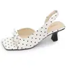 Zapatillas Elegantes de Tira Fina con Lunares para Mujer Verano Punta Abierta Correa Única Tacón Grueso Tacones Altos Elegantes para Combinar con Faldas Zapatos de Mujer