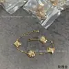 Marca de Luxo High-End Pulseira de Trevo de Quatro Folhas Redondo em Forma de Diamante, Flor de Quatro Pétalas, Flor de Cinco Pétalas para Mulheres, Madrepérola Branca, Madrepérola Rosa, Modelo Popular, Vendas Diretas por Transmissão ao Vivo