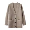 Cárdigan de punto con cuello en V para mujer, colección otoño 2025, top básico de punto liso de corte holgado, blanquecino