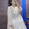 Camisa artística de algodón y lino para mujer, corte holgado, estilo chino, con cuello abotonado, de longitud media, vintage, ligera, cárdigan inspirado en Zen, top para atuendo de té